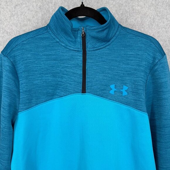 Under Armour Mens Fleece Lined 1/4 Zip Pullover Size S Blue Loose Fit Coldgear - Picture 2 of 11